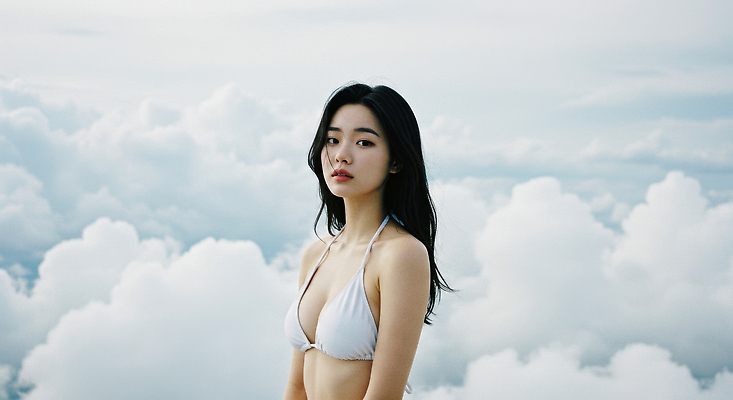 JPG 구름 모델 편집이미지 여자 여유 바다 휴가 휴식 한명 상반신 성인 야외 여름 비키니 의료성형뷰티 성인여자한명만 편집실사 AI인물포토 AI콘텐츠 자연요소 1 계절 수영복 감정 컨셉 사람 CG 여자한명만 성인여자만 파일형식 AI포토