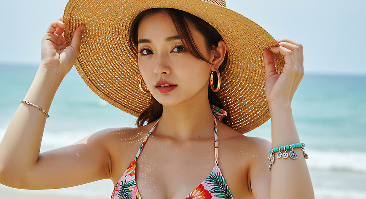 JPG 모델 편집이미지 여자 여유 바다 휴가 휴식 한명 상반신 성인 야외 여름 비키니 햇빛 뷰티 잡기 밀짚모자 의료성형뷰티 성인여자한명만 편집실사 AI인물포토 AI콘텐츠 모자_잡화 1 계절 수영복 감정 컨셉 모션 사람 태양 CG 여자한명만 성인여자만 파일형식 AI포토