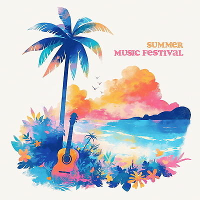 PSD 구름 꽃 포스터 파도 일러스트 열대 산 해변 사람없음 컬러풀 야자수 일몰 기타 풀잎 새떼 음악축제 국내일러스트 자연요소 나무 식물 음악 바다 컬러 잎 조류 현악기 노을 축제 풀_식물 파일형식