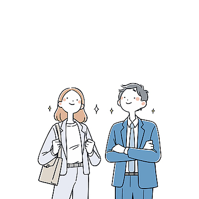 여자 남자 가방 일러스트 비즈니스 응원 직장 미소 웃음 정장 성인 두명 반짝임 팔짱 파이팅 주먹 비즈니스맨 비즈니스우먼 성인만 국내일러스트 AI파일 잡화 옷 회사 모션 표정 사람 직장인 파일형식 벡터