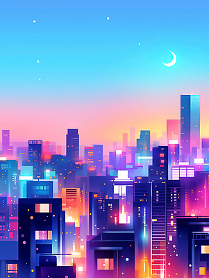 JPG 야경 일러스트 밤하늘 사람없음 빛 도시풍경 컬러풀 고층빌딩 달 감성 스카이라인 빌딩숲 몽환 국내일러스트 AI일러스트 AI콘텐츠 자연요소 컬러 컨셉 하늘 풍경 빌딩 도시 야간 파일형식 풍경_경치