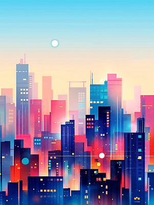 JPG 야경 일러스트 밤하늘 사람없음 빛 도시풍경 컬러풀 고층빌딩 달 감성 스카이라인 빌딩숲 몽환 국내일러스트 AI일러스트 AI콘텐츠 자연요소 컬러 컨셉 하늘 풍경 빌딩 도시 야간 파일형식 풍경_경치