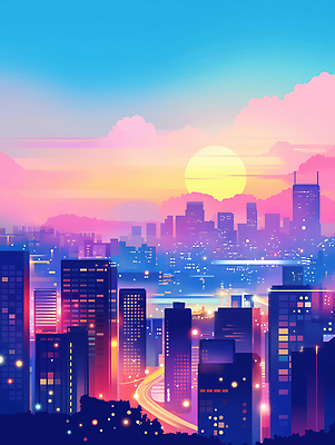JPG 구름 일러스트 사람없음 빛 도시풍경 컬러풀 태양 노을 고층빌딩 감성 스카이라인 빌딩숲 몽환 국내일러스트 AI일러스트 AI콘텐츠 자연요소 컬러 컨셉 풍경 빌딩 도시 파일형식