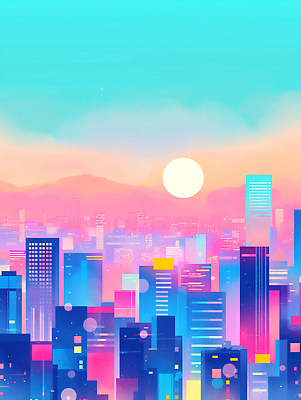 JPG 야경 일러스트 밤하늘 산 사람없음 빛 도시풍경 컬러풀 고층빌딩 달 보케 감성 스카이라인 빌딩숲 몽환 국내일러스트 AI일러스트 AI콘텐츠 자연요소 컬러 컨셉 하늘 풍경 빌딩 도시 야간 파일형식 풍경_경치