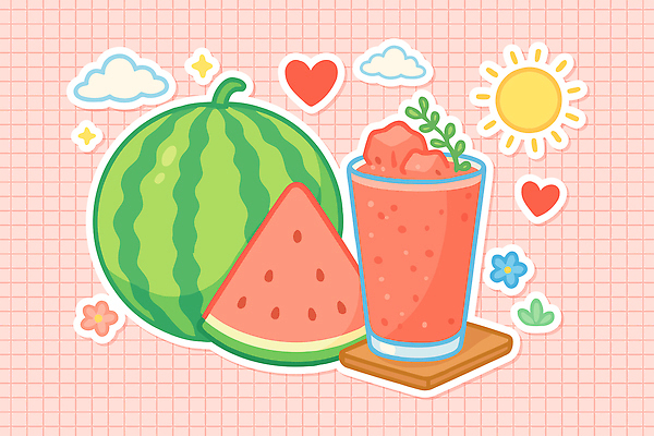 구름 꽃 분홍색 스티커 일러스트 잔 사람없음 여름 반짝임 태양 귀여움 하트 시원함 냉음료 수박조각 수박주스 코스터 국내일러스트 AI파일 자연요소 모양 식물 식기 계절 음료 컬러 조각 컨셉 모션 수박 과일주스 컵받침 파일형식 벡터