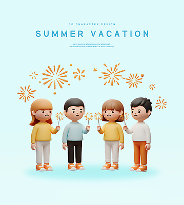 전신 PSD 편집이미지 여자 남자 어린이 불꽃놀이 여름방학 미소 들기 소녀 소년 여러명 3D 즐거움 어린이만 스파클라 편집3D 감정 다수 모션 놀이 방학 폭죽 표정 사람 디지털합성 파일형식 여름_계절