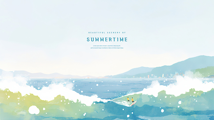 PSD 남자 물결 파도 일러스트 수채화 산 성인 두명 여름풍경 서핑보드 서핑 튀는물 감성 성인남자만 국내일러스트 바다 컨셉 사람 풍경 수상스포츠 보드_스포츠 액체표현 스플래쉬 남자만 성인만 파일형식 여름_계절