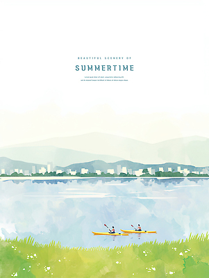 PSD 일러스트 수채화 산 빌딩 잔디 성인 두명 강 여름풍경 도시 노 힐링 카약 감성 성인만 국내일러스트 식물 컨셉 사람 풍경 건물 수상스포츠 선박 파일형식 여름_계절