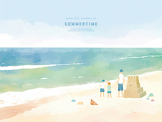 전신 PSD 구름 남자 파도 일러스트 하늘 수채화 소년 성인 해변 세명 파란색 모래사장 여름풍경 모래성 감성 남자만 수평선 국내일러스트 자연요소 어린이 모래 바다 컬러 컨셉 사람 풍경 파일형식 여름_계절