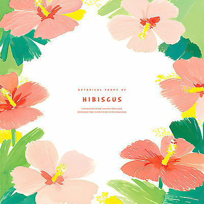 PSD 분홍색 잎 일러스트 열대 사람없음 초록색 열대꽃 히비스커스 트로피컬아트 국내일러스트 식물 꽃 컬러 그림 파일형식