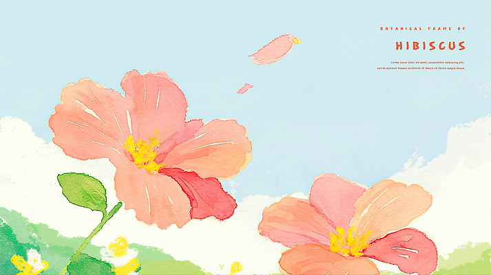 PSD 구름 꽃잎 잎 일러스트 하늘 열대 사람없음 열대꽃 히비스커스 트로피컬아트 국내일러스트 자연요소 식물 꽃 그림 파일형식