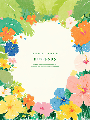 PSD 잎 일러스트 열대 사람없음 컬러풀 원형프레임 꽃프레임 열대꽃 히비스커스 트로피컬아트 국내일러스트 식물 꽃 컬러 프레임 원형 그림 파일형식