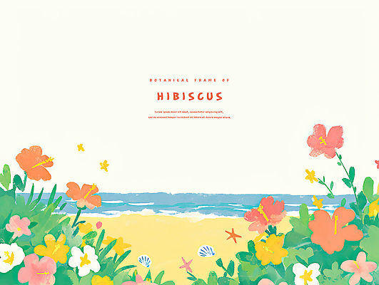 PSD 물결 파도 잎 일러스트 열대 불가사리 해변 사람없음 조개껍데기 열대꽃 히비스커스 트로피컬아트 국내일러스트 식물 꽃 바다 조개 극피동물 그림 파일형식