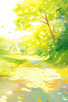 JPG 나무 일러스트 자연 바람 나뭇잎 따뜻함 사람없음 초록색 빛 햇빛 봄풍경 산책로 숲속 흩날리기 국내일러스트 AI일러스트 AI콘텐츠 자연요소 식물 길 컬러 잎 모션 날씨 풍경 태양 봄 숲 생태계 파일형식