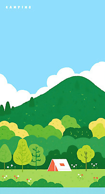 PSD 나무 구름 꽃 일러스트 자연 하늘 산 텐트 풍경 사람없음 초록색 개울 캠핑장 자연휴양림 국내일러스트 자연요소 식물 컬러 캠핑도구 강 캠핑 생태계 휴양림 파일형식