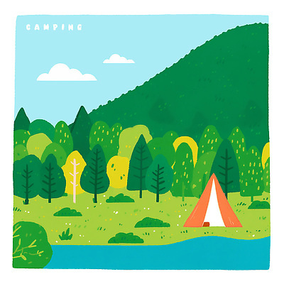 PSD 나무 구름 일러스트 자연 하늘 산 텐트 풍경 사람없음 초록색 개울 캠핑장 자연휴양림 국내일러스트 자연요소 식물 컬러 캠핑도구 강 캠핑 생태계 휴양림 파일형식