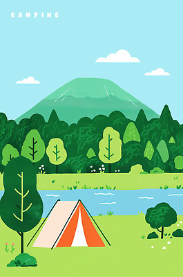 PSD 나무 구름 일러스트 자연 하늘 산 텐트 풍경 사람없음 초록색 개울 캠핑장 자연휴양림 국내일러스트 자연요소 식물 컬러 캠핑도구 강 캠핑 생태계 휴양림 파일형식