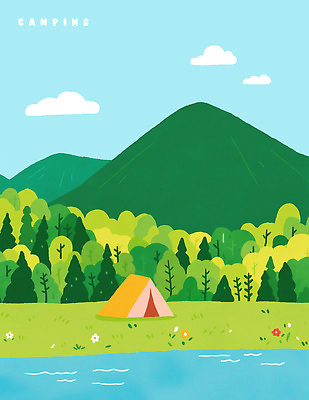 PSD 나무 구름 꽃 일러스트 자연 하늘 산 텐트 풍경 사람없음 초록색 강 캠핑장 자연휴양림 국내일러스트 자연요소 식물 컬러 캠핑도구 캠핑 생태계 휴양림 파일형식