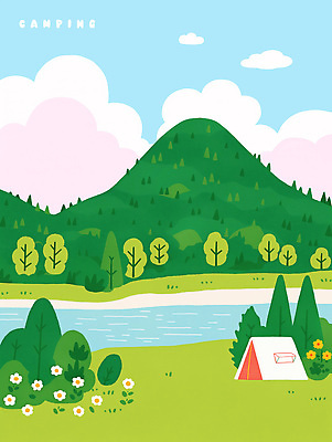 PSD 나무 구름 꽃 일러스트 자연 하늘 산 텐트 풍경 사람없음 초록색 강 캠핑장 자연휴양림 국내일러스트 자연요소 식물 컬러 캠핑도구 캠핑 생태계 휴양림 파일형식
