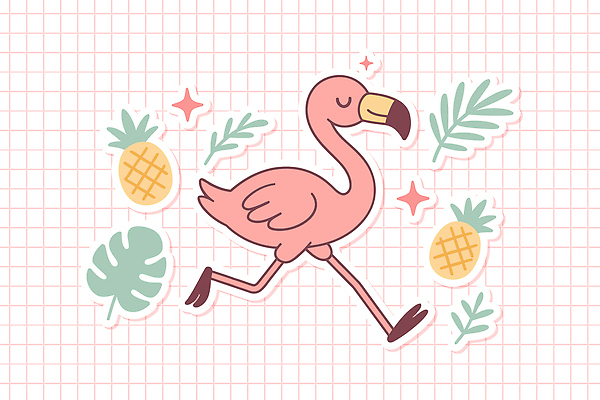 분홍색 스티커 일러스트 사람없음 반짝임 세트 달리기 플라밍고 파인애플 엘리먼트 열대잎 일러캐릭터 AI파일 캐릭터 컬러 잎 과일 모션 조류 열대과일 파일형식 벡터