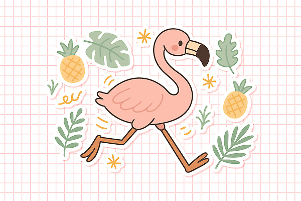분홍색 스티커 일러스트 사람없음 반짝임 세트 달리기 플라밍고 파인애플 엘리먼트 열대잎 일러캐릭터 AI파일 캐릭터 컬러 잎 과일 모션 조류 열대과일 파일형식 벡터