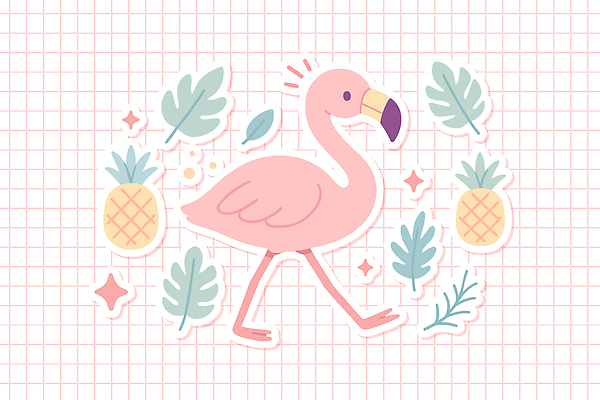 분홍색 스티커 일러스트 사람없음 반짝임 세트 걷기 플라밍고 파인애플 엘리먼트 열대잎 일러캐릭터 AI파일 캐릭터 컬러 잎 과일 모션 조류 열대과일 파일형식 벡터