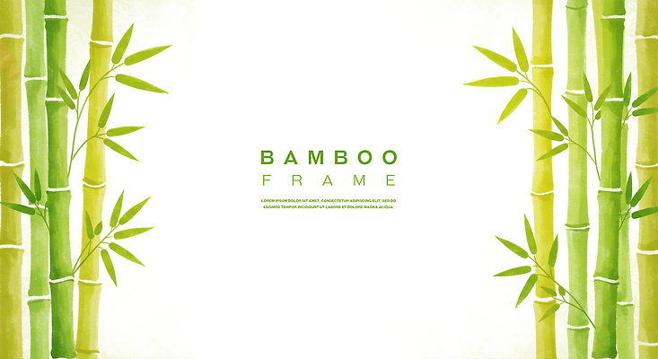 PSD 백그라운드 일러스트 수채화 프레임 사람없음 연두색 대나무 대나무잎 카피스페이스 국내일러스트 나무 잎 초록색 공백 파일형식