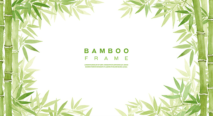 PSD 백그라운드 일러스트 수채화 프레임 사람없음 연두색 대나무 대나무잎 카피스페이스 국내일러스트 나무 잎 초록색 공백 파일형식
