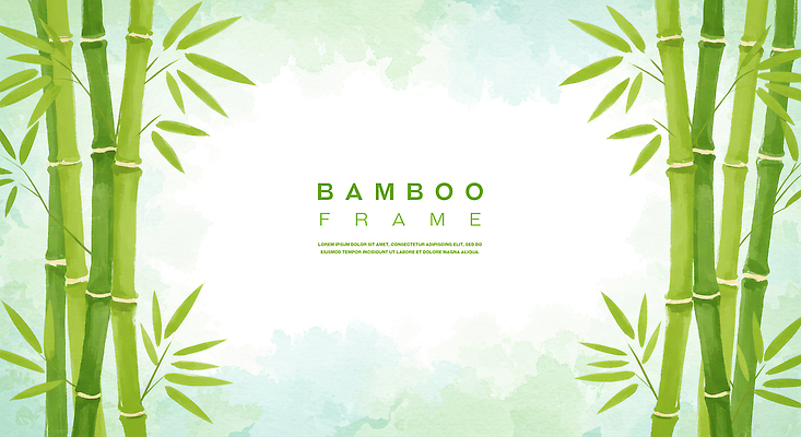 PSD 백그라운드 일러스트 수채화 프레임 사람없음 연두색 대나무 대나무잎 카피스페이스 국내일러스트 나무 잎 초록색 공백 파일형식