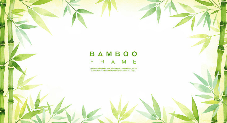 PSD 백그라운드 일러스트 수채화 프레임 사람없음 연두색 대나무 대나무잎 카피스페이스 국내일러스트 나무 잎 초록색 공백 파일형식