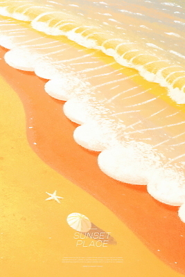 PSD 물결 일러스트 불가사리 풍경 해변 사람없음 모래사장 노을 주황색 조개껍데기 국내일러스트 자연요소 바다 컬러 조개 극피동물 파일형식