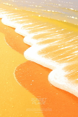 PSD 물결 일러스트 풍경 해변 사람없음 모래사장 노을 주황색 국내일러스트 자연요소 바다 컬러 파일형식