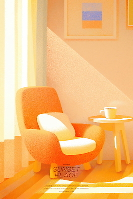 PSD 커피 액자 일러스트 실내 풍경 사람없음 소파 햇빛 노을 주황색 머그컵 커튼 창가 원형탁자 국내일러스트 자연요소 음료 컬러 의자 창문 탁자 내부 컵 태양 파일형식