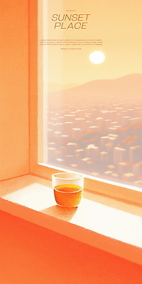 PSD 일러스트 하늘 실내 풍경 사람없음 컵 햇빛 노을 주황색 창가 국내일러스트 자연요소 식기 컬러 창문 내부 태양 파일형식