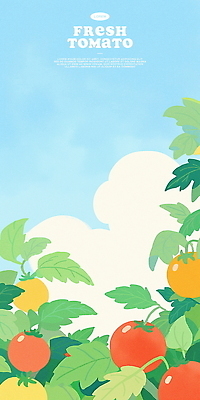 PSD 하늘색 잎 토마토 일러스트 수채화 프레임 사람없음 카피스페이스 국내일러스트 식물 채소 파란색 공백 파일형식