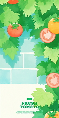 PSD 잎 토마토 일러스트 단면 벽돌 수채화 사람없음 초록색 국내일러스트 식물 컬러 채소 파일형식