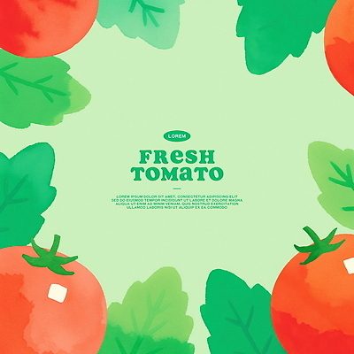 PSD 잎 토마토 일러스트 수채화 프레임 사람없음 초록색 카피스페이스 국내일러스트 식물 컬러 채소 공백 파일형식