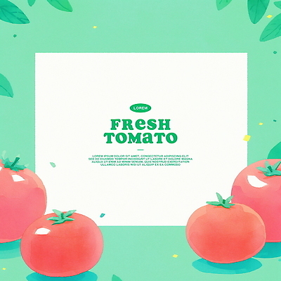 PSD 잎 토마토 일러스트 수채화 프레임 사람없음 초록색 카피스페이스 국내일러스트 식물 컬러 채소 공백 파일형식