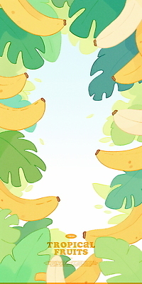 PSD 일러스트 수채화 프레임 바나나 사람없음 연두색 노란색 열대잎 카피스페이스 트로피컬아트 국내일러스트 컬러 잎 과일 초록색 공백 그림 파일형식