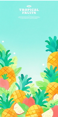 PSD 하늘색 일러스트 단면 수채화 사람없음 파인애플 열대잎 트로피컬아트 국내일러스트 잎 과일 파란색 열대과일 그림 파일형식