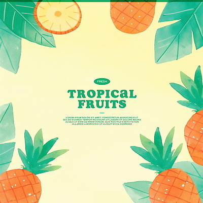 PSD 일러스트 단면 수채화 프레임 사람없음 연두색 파인애플 열대잎 카피스페이스 트로피컬아트 국내일러스트 잎 과일 초록색 공백 열대과일 그림 파일형식