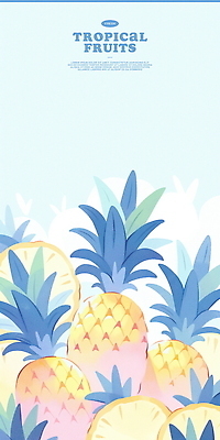 PSD 하늘색 일러스트 수채화 사람없음 파인애플 열대잎 트로피컬아트 국내일러스트 잎 과일 파란색 열대과일 그림 파일형식