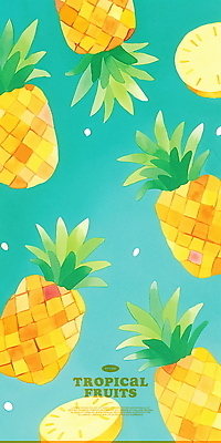 PSD 일러스트 단면 수채화 사람없음 노란색 파인애플 민트색 열대잎 트로피컬아트 국내일러스트 컬러 잎 과일 열대과일 그림 파일형식