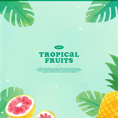 PSD 일러스트 단면 수채화 프레임 사람없음 초록색 자몽 파인애플 열대잎 카피스페이스 트로피컬아트 국내일러스트 컬러 잎 과일 공백 열대과일 그림 파일형식