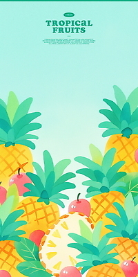 PSD 하늘색 일러스트 단면 수채화 프레임 사람없음 파인애플 열대과일 리치 열대잎 카피스페이스 트로피컬아트 국내일러스트 잎 과일 파란색 공백 그림 파일형식