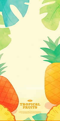 PSD 일러스트 단면 수채화 프레임 사람없음 노란색 파인애플 열대잎 카피스페이스 트로피컬아트 국내일러스트 컬러 잎 과일 공백 열대과일 그림 파일형식