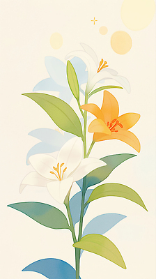 JPG 잎 꽃백그라운드 일러스트 수채화 사람없음 백합 국내일러스트 AI일러스트 AI콘텐츠 식물 꽃 백그라운드 파일형식