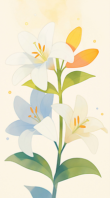 JPG 잎 꽃백그라운드 일러스트 수채화 사람없음 백합 꽃봉오리 국내일러스트 AI일러스트 AI콘텐츠 식물 꽃 백그라운드 파일형식