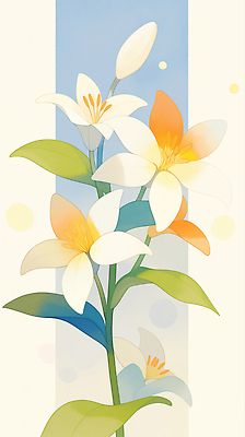 JPG 잎 꽃백그라운드 일러스트 수채화 사람없음 백합 꽃봉오리 국내일러스트 AI일러스트 AI콘텐츠 식물 꽃 백그라운드 파일형식