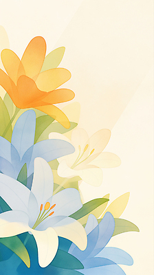 JPG 잎 꽃백그라운드 일러스트 수채화 사람없음 백합 국내일러스트 AI일러스트 AI콘텐츠 식물 꽃 백그라운드 파일형식